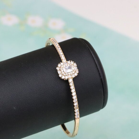 Rose Gold Bangle with Halo Cushion Cut Center and Stone Band, XPBL0558 - Picture 5 of 12